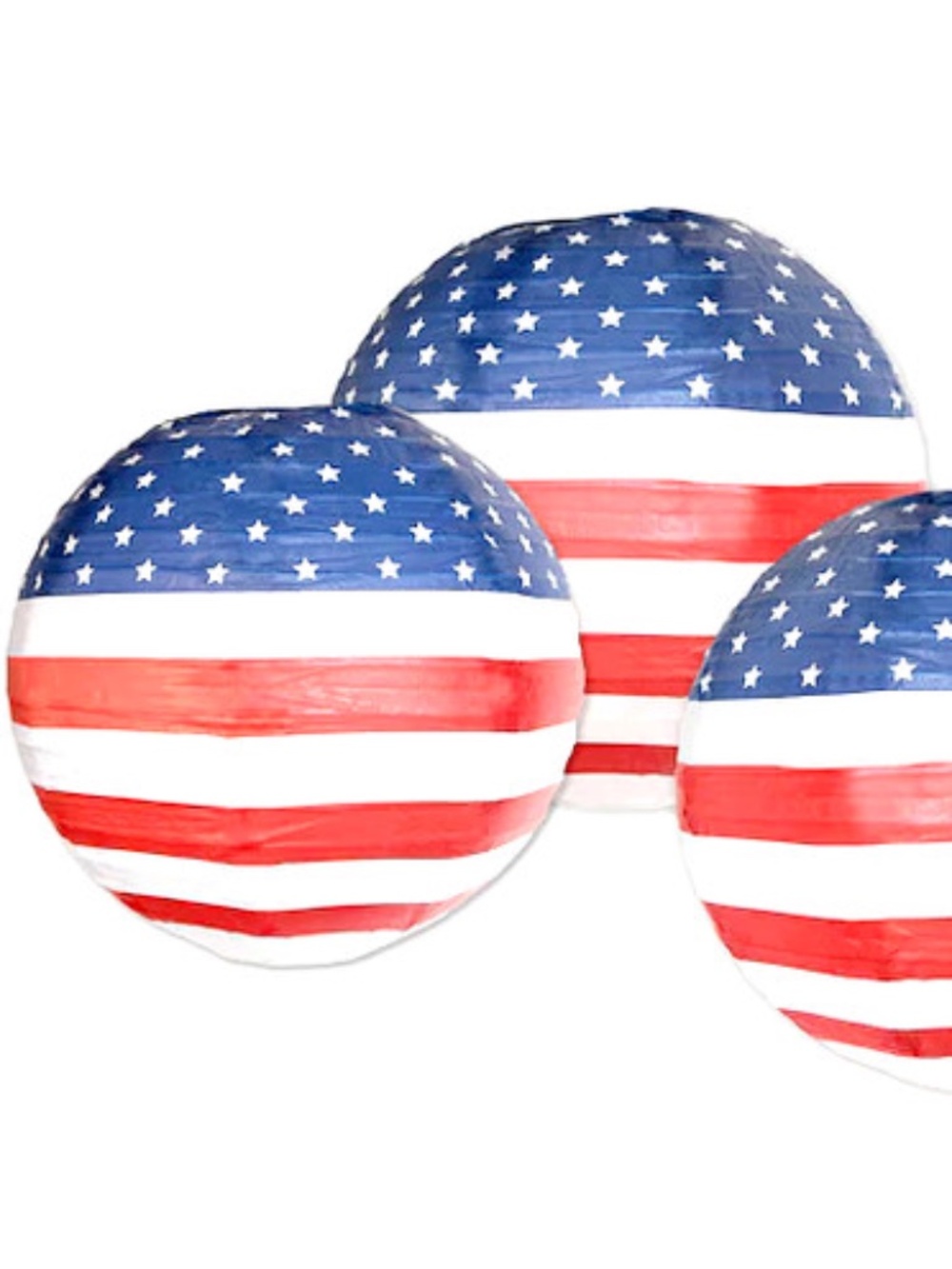 Patriotic Paper 9.5" Lanterns Set 3 Red White Blue USA Flag Party Hanging NEW